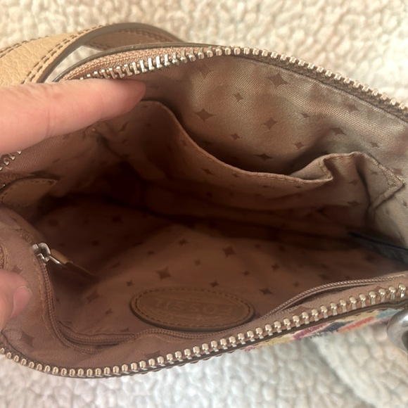 Fossil Multicolor Geometric Diamond Print Fabric Leather Small Crossbody Purse - Picture 6 of 8